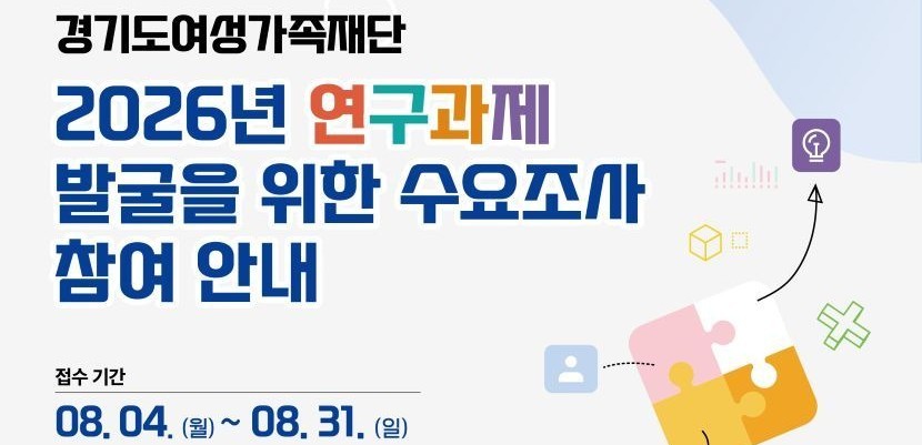 [경기도여성가족재단] 2026년 연구과제 발굴을 위한 수요조사 참여 안내